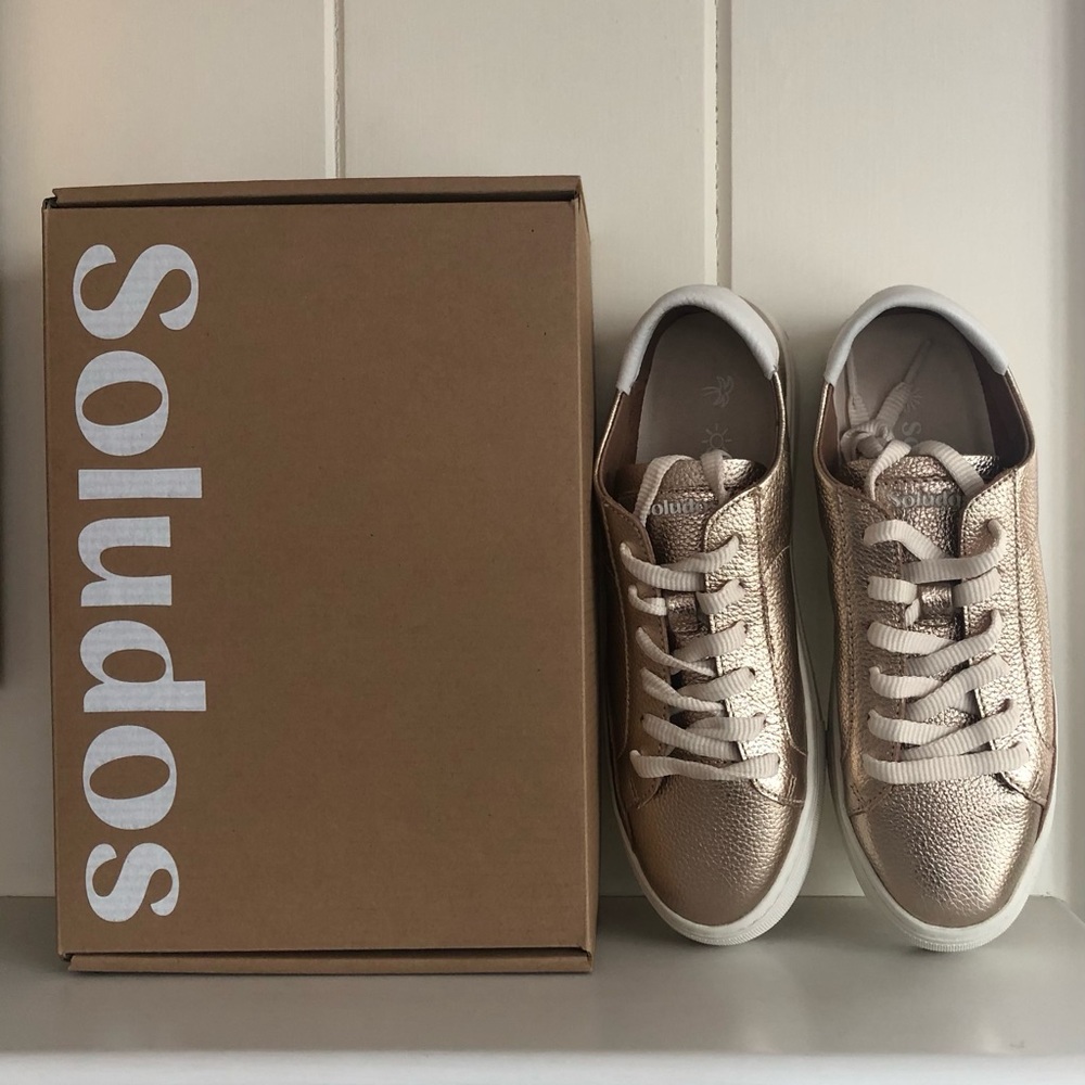 NEW SOLUDOS Ibiza Platform Rose Metallic Sneakers - Picture 9 of 16